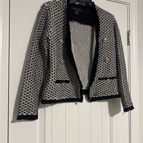 TAHARI Jackets & Blazers - Tahari Women's Black Knit Cardigan Jacket M Open Front Gold Buttons